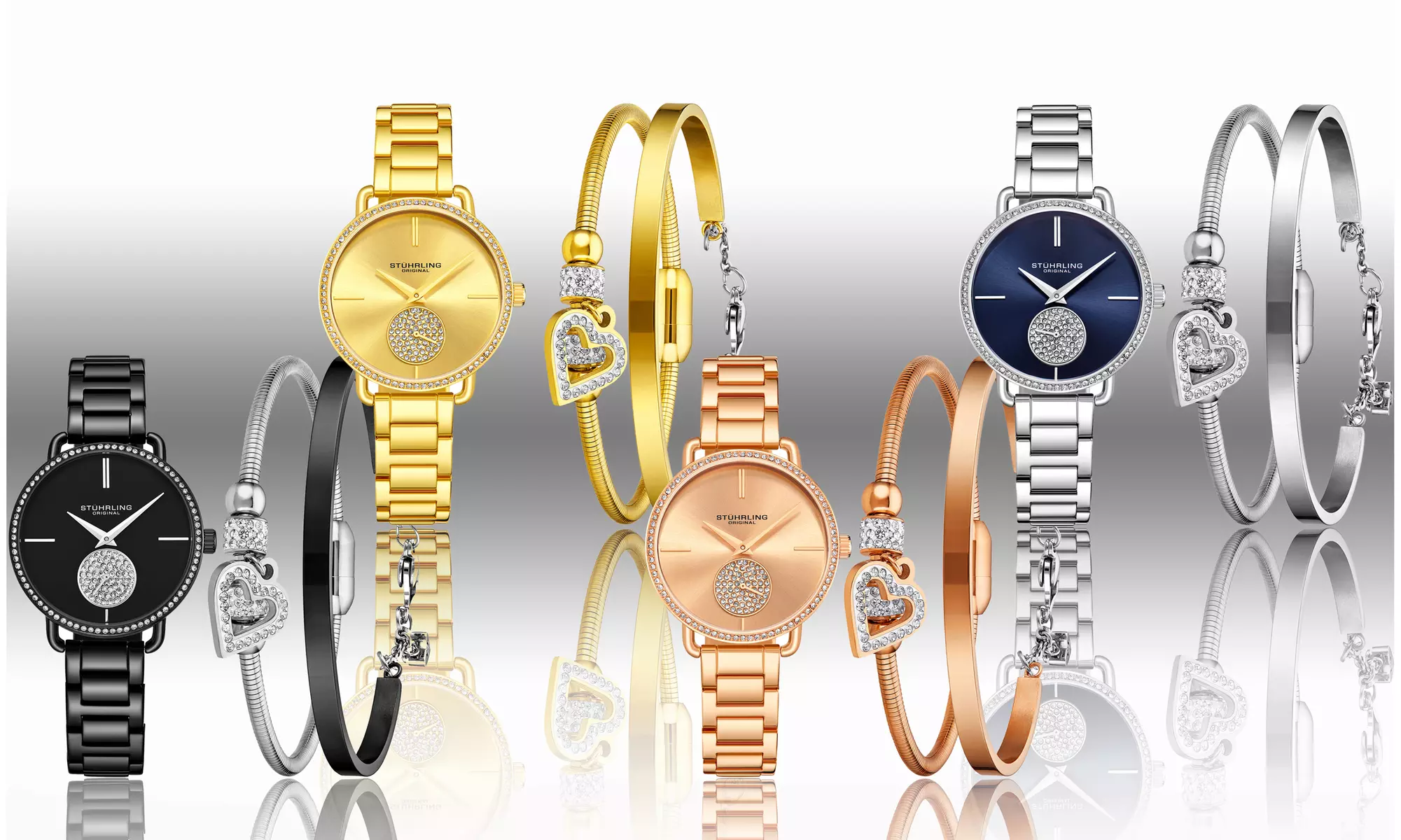 Stuhrling Women's Crystal Bracelet Watch and Bangle Set - Primary Image