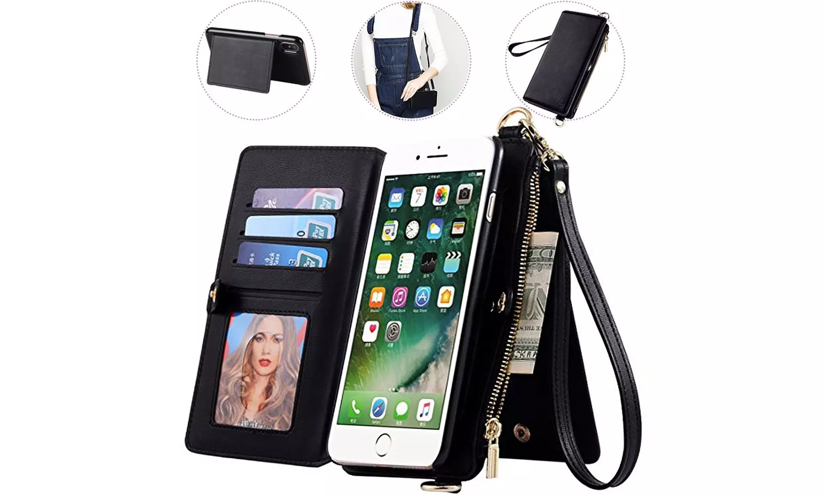 iPhone Wallet Case with Crossbody & Wrist Strap - Primary Image