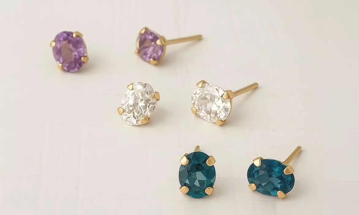 14K Gemstone Stud Earrings 6mm 3 Pair Pack - The Best Gift for this Season