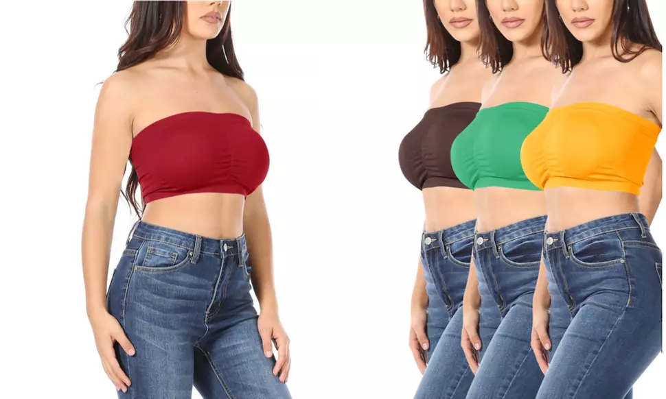 Women's Casual Solid Seamless Padded Bra Bandeau Top (Pack of 3) - Primary Image