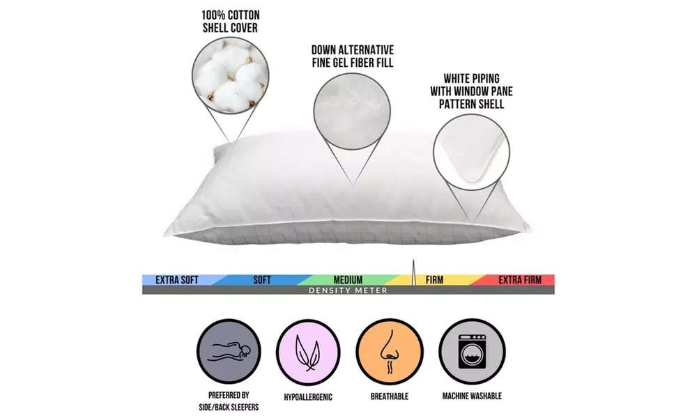 DownSupply Soft or Firm Gel Pillows (2-Pack) with 100% Cotton Cover - Second Medium