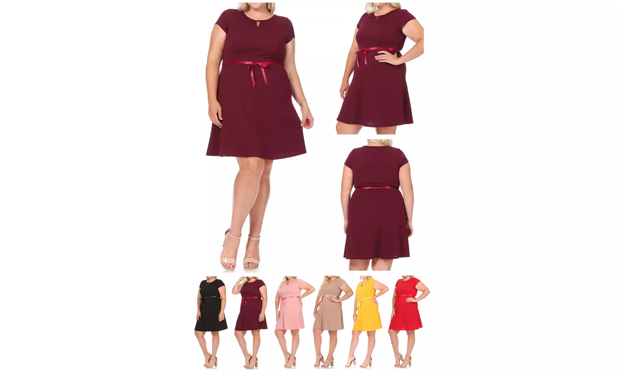 Plus Size Casual Flared A Line Swing Dresses Short Sleeve With Belt Trim - Primary Image