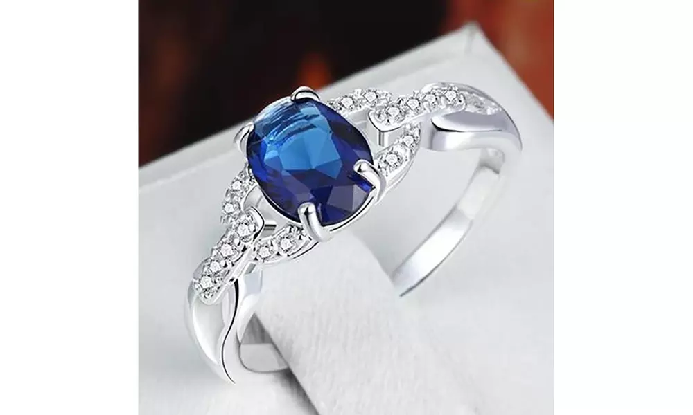 Gemstone Sapphire Diamond 925 Sterling Silver Bride Wedding Engagement Ring - Second Medium