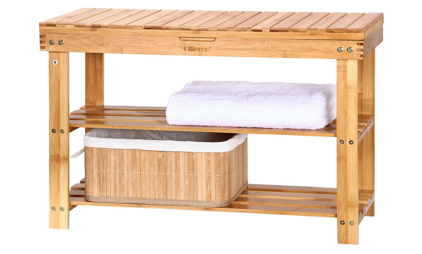 Ollieroo 2 tier natural bamboo shoe rack organizer and foot stool online with storage drawer on top