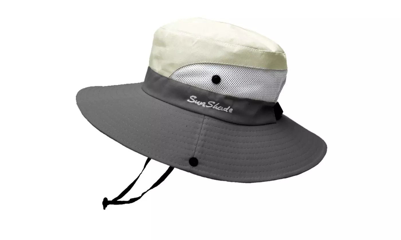 Sun Hat for Women with Wide Brim Ponytail - Beach Hats