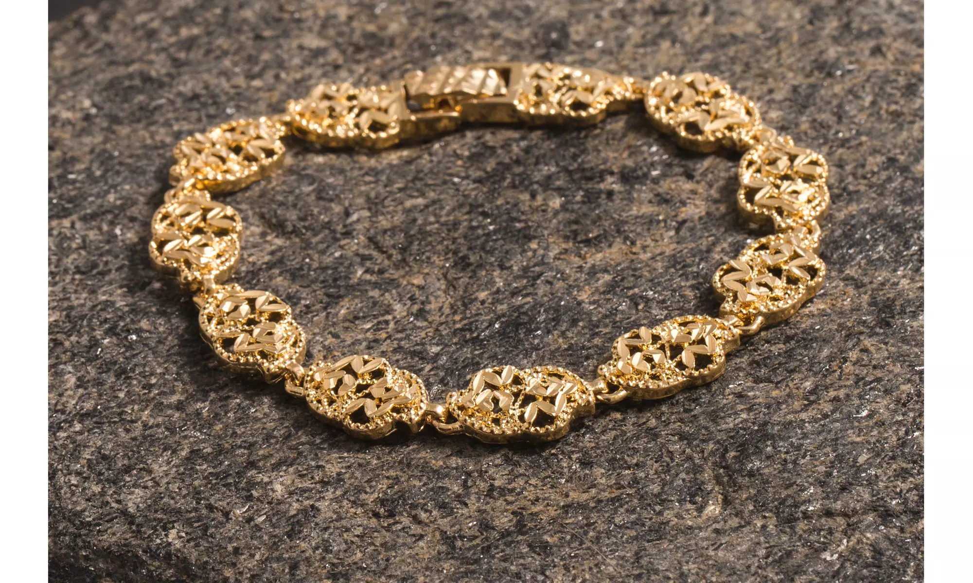 Open Work Handcrafted Gold Plated Flower Pattern Bracelet  - Primary Image