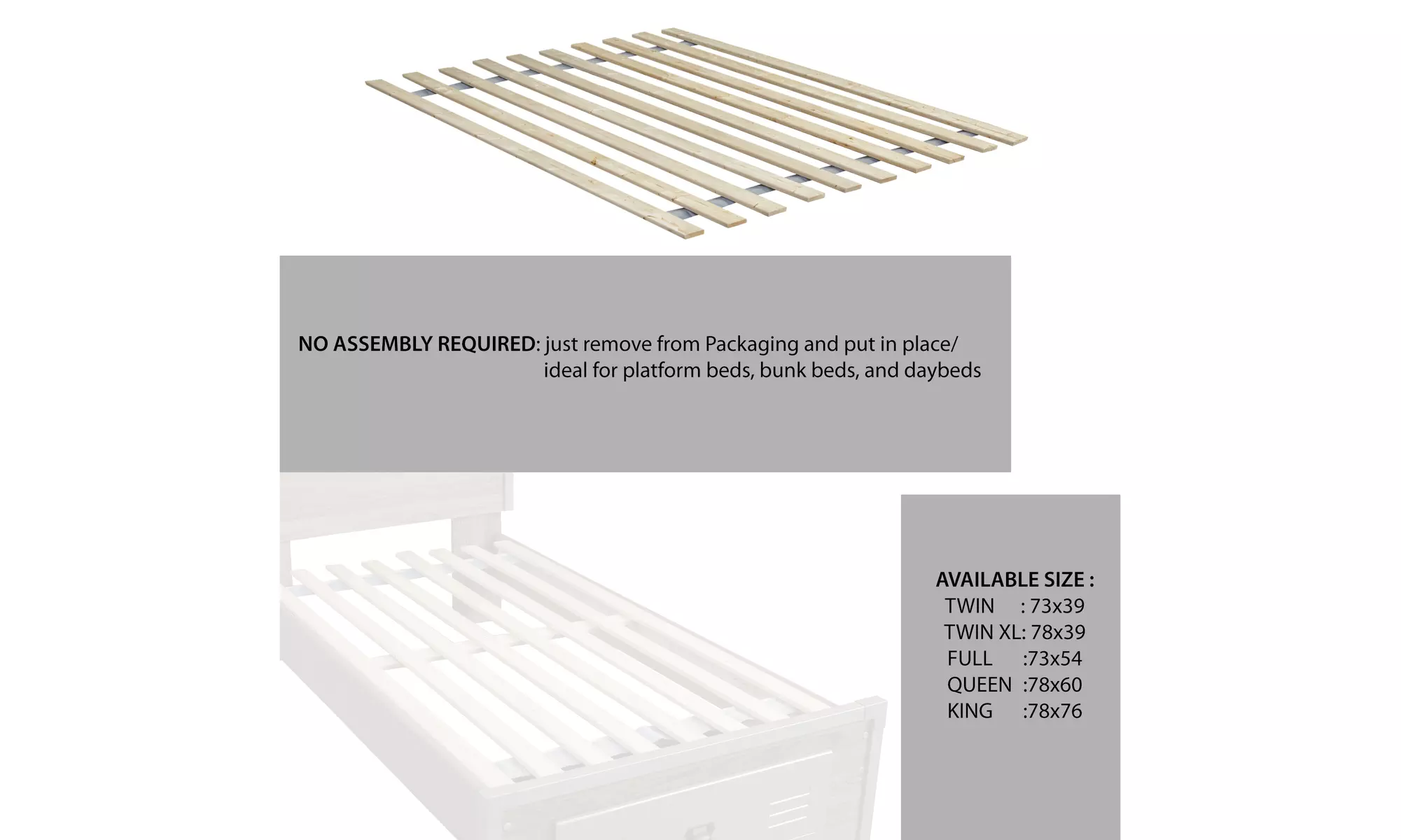 Vertical Wooden Bed Slats / Bunkie Board for mattress - Second Medium