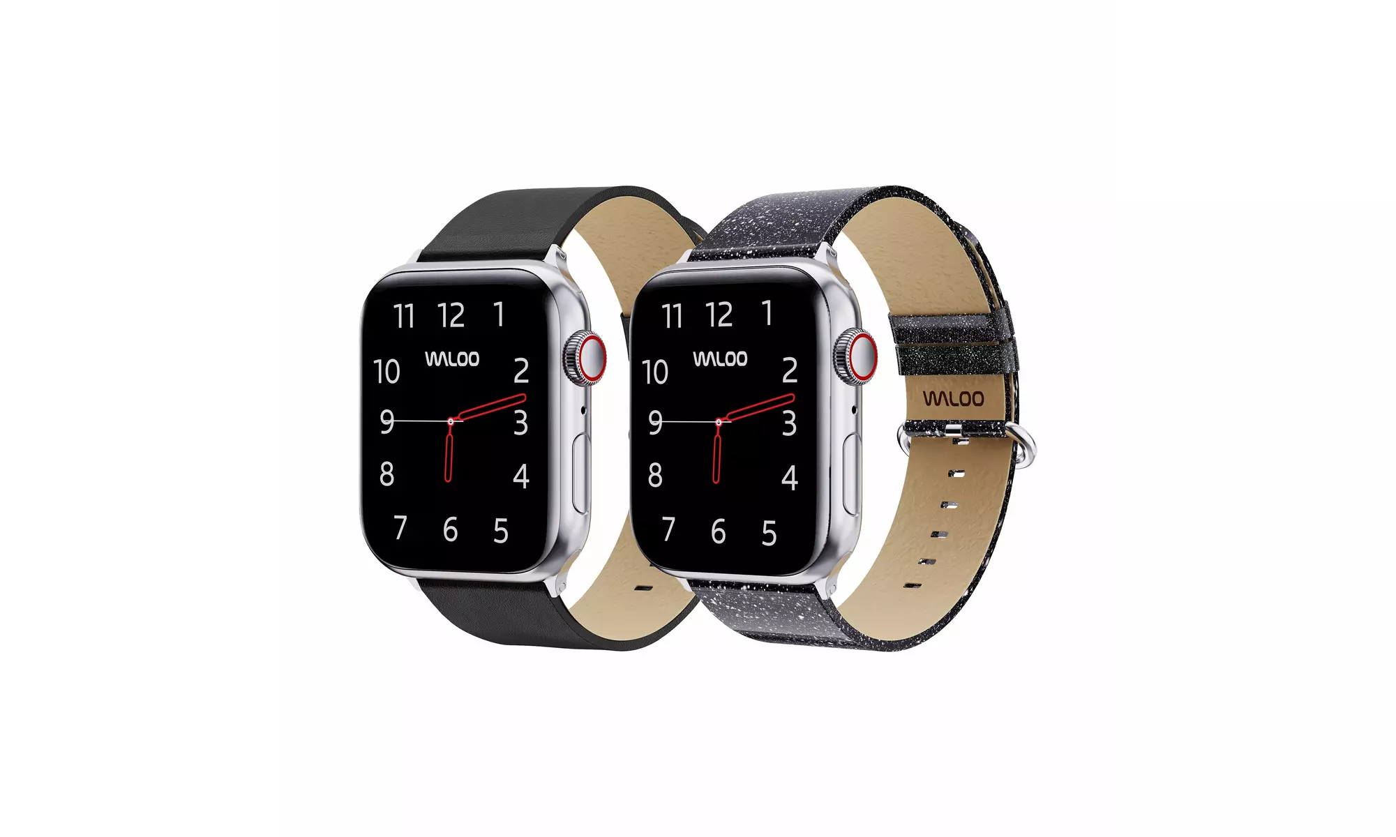 Waloo 2-Pack Leather Grain and Shiny Brilliance Apple Watch Bands