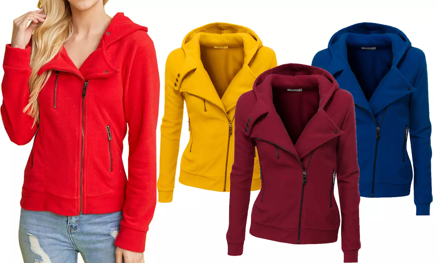 Doublju Women's High Neck Zip-Up Fleece Jackets - Primary Image