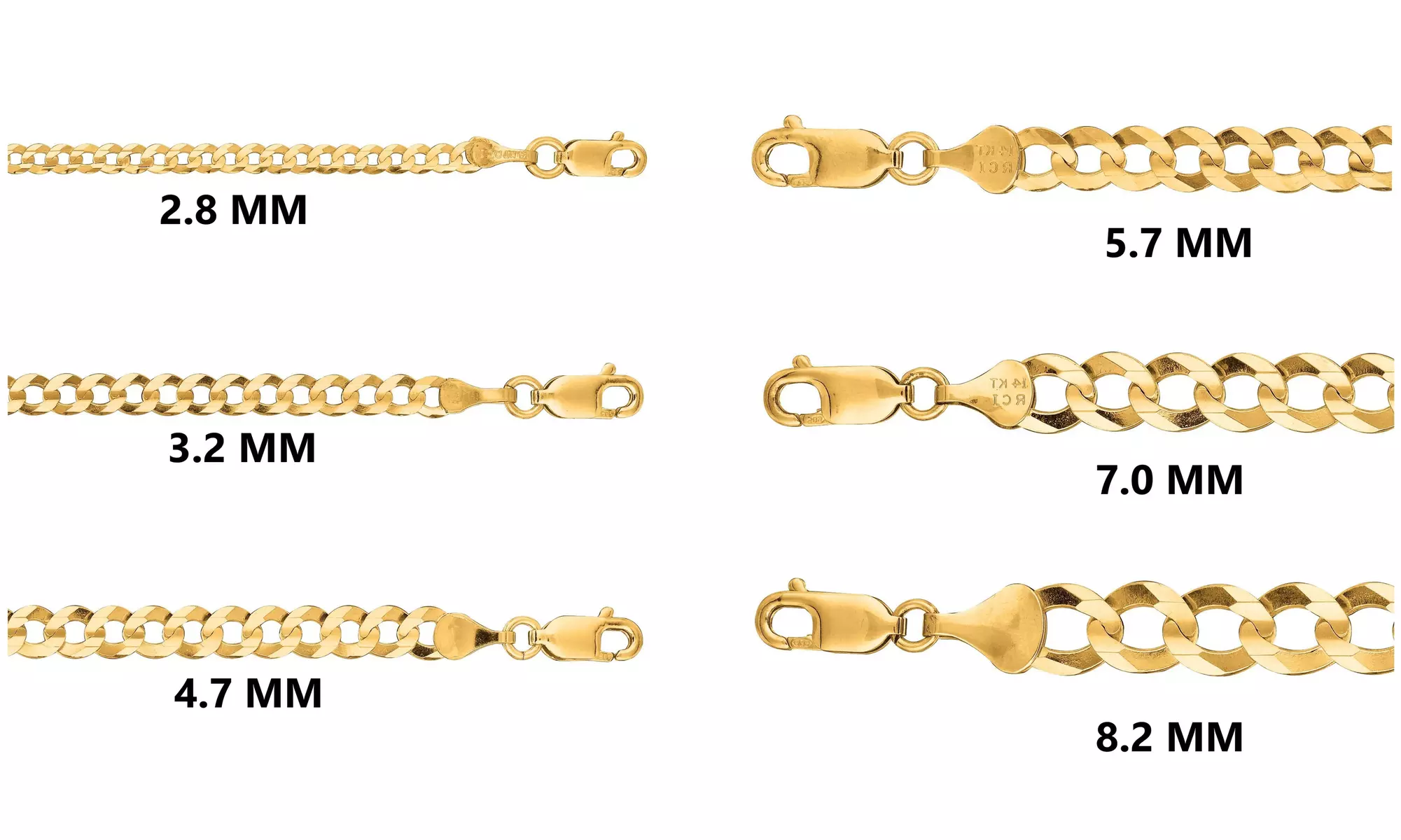 10K Solid Yellow Gold Diamond Cut Comfort Curb Chain (18"-30" Long) - Second Medium