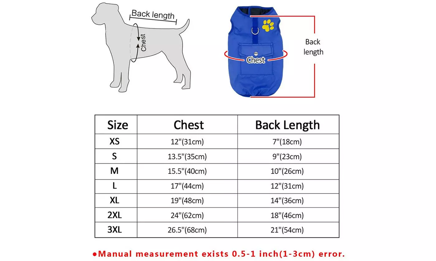 Winter Waterproof Warm Reversible Dog Vest Coats Jackets Outwear