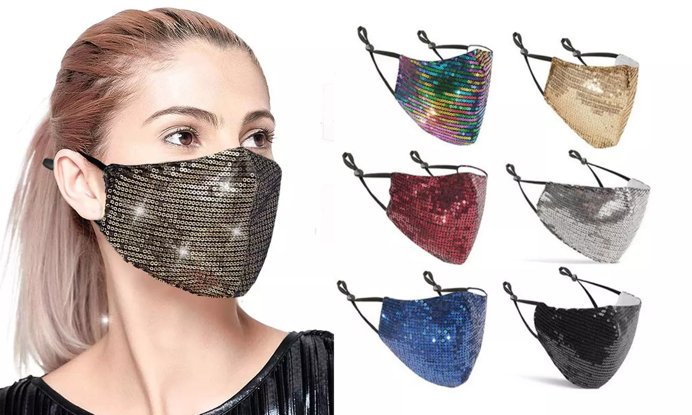 New Sequined Cotton Fashion Soft Face Masks With Adjustable Ear Loops (6 Pack) - Primary Image