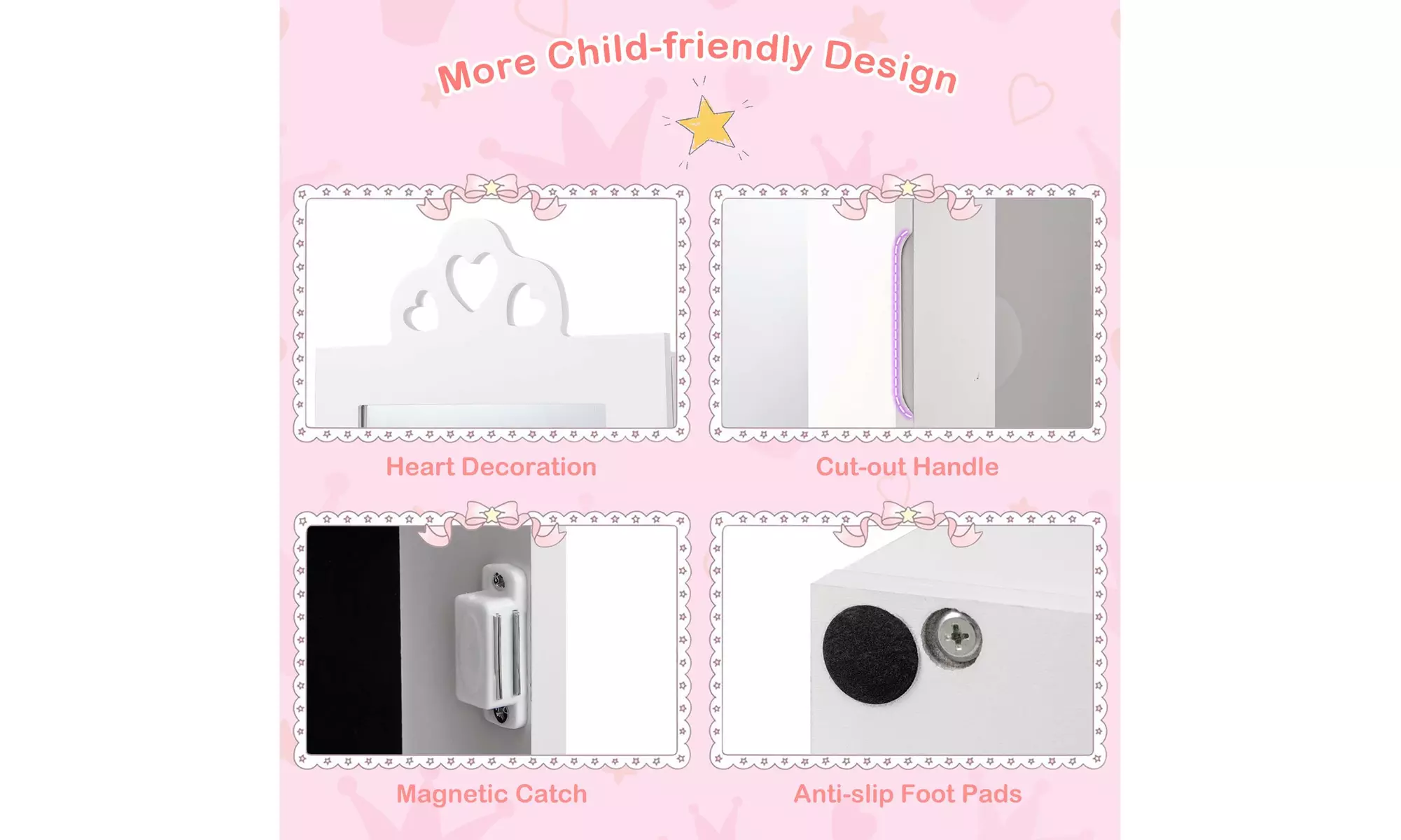 Costway Kids Jewelry Cabinet Standing Children Jewelry Organizer with Mirror