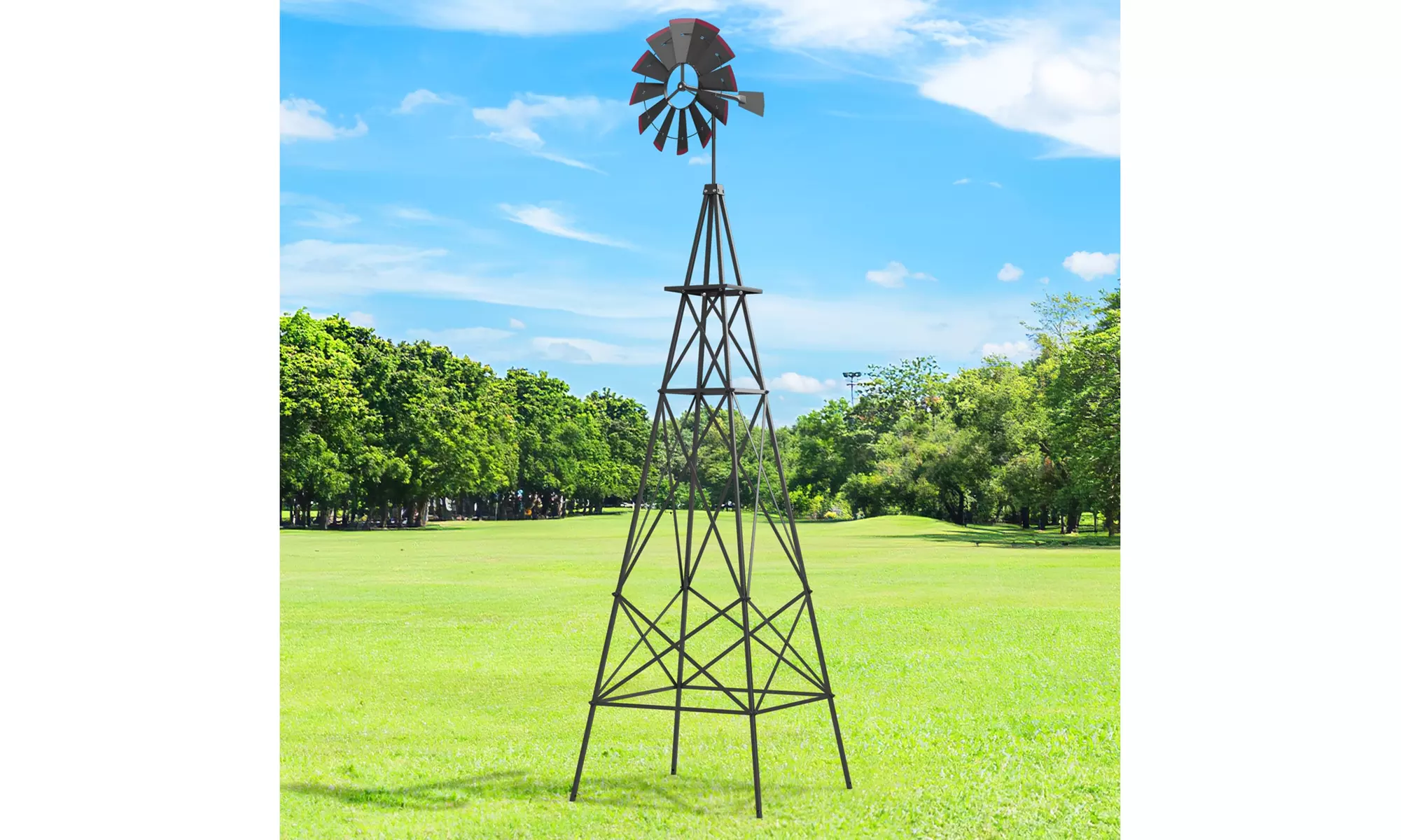 Costway 8Ft Tall Windmill Ornamental Wind Wheel Silver Garden Weather Vane