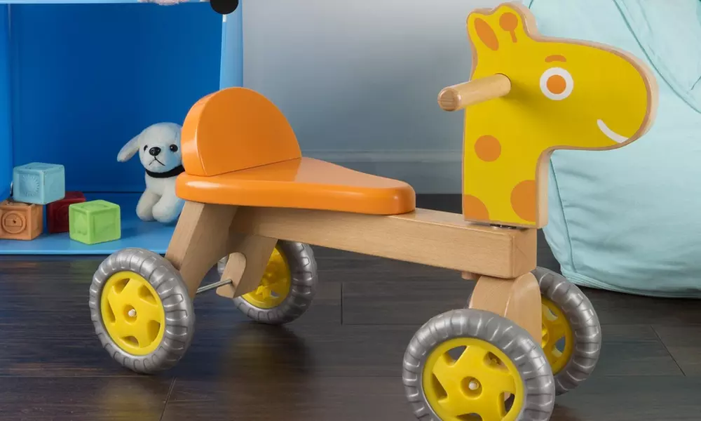 Happy Trails Wooden Walk-and-Ride Giraffe Balance Bike for Toddlers - Primary Image