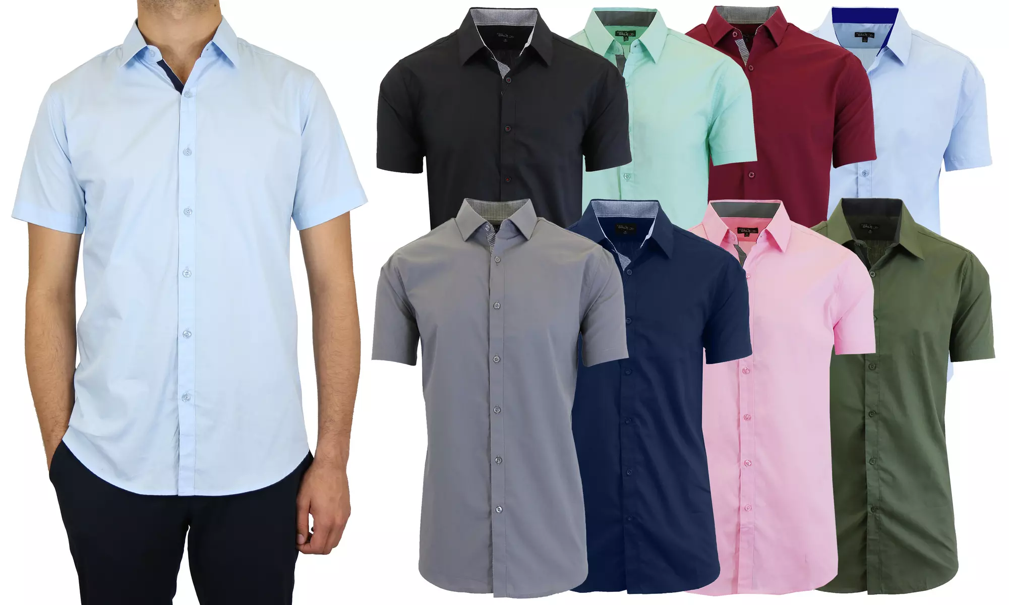 Men's Galaxy By Harvic Short Sleeve Casual Slim Fit Dress Shirt (4-Pack, S-3XL)