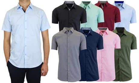 Men'sGalaxy By Harvic Short Sleeve Casual Slim Fit Dress Shirt (4-Pack S-3XL) L Slim