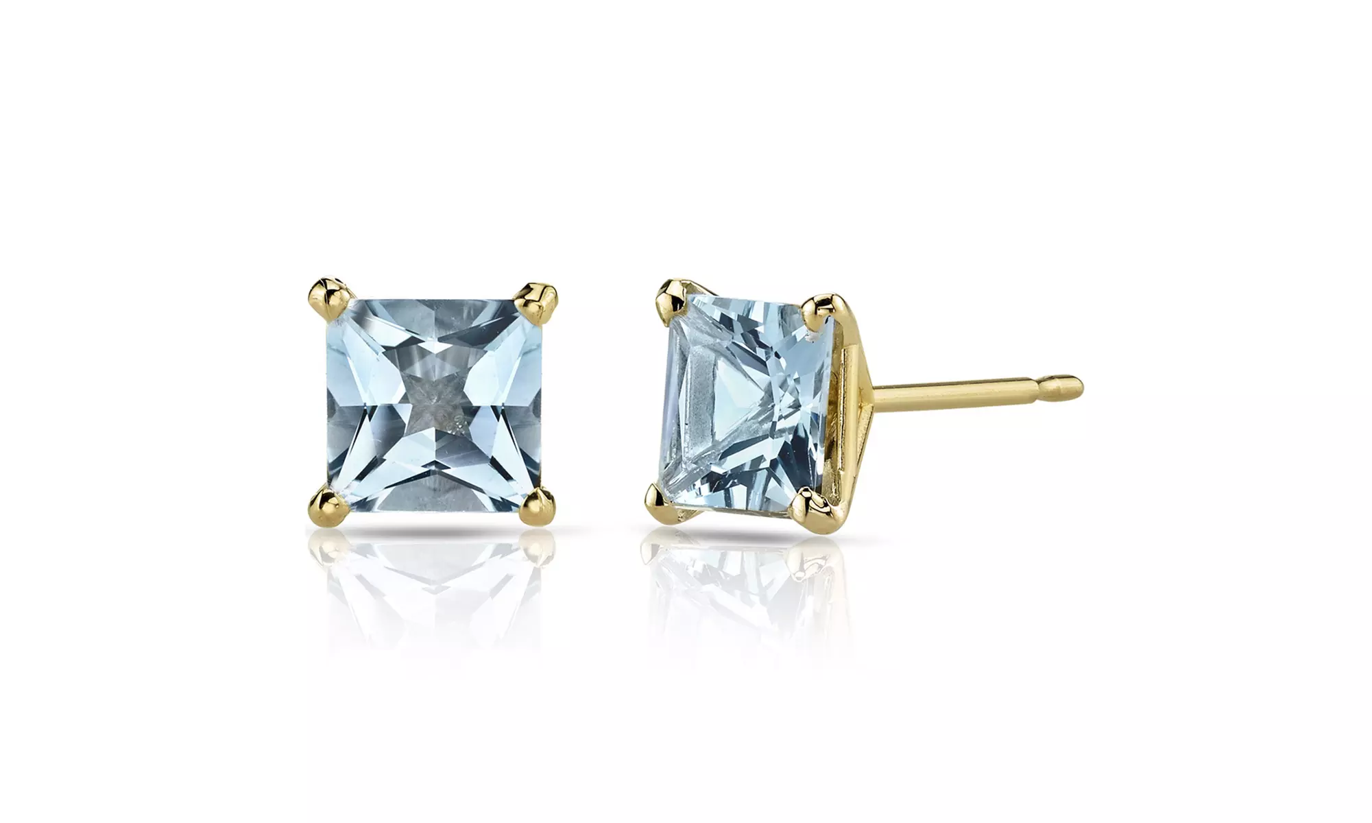  18k Yellow Gold Plated 1 Ct Aquamarine Princess Stud Earrings. - Second Medium