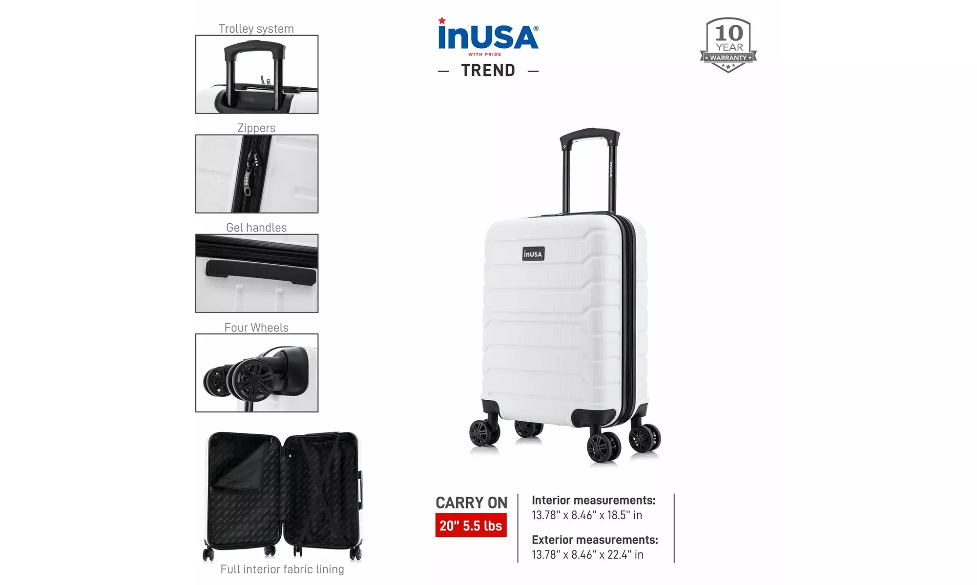 InUSA Trend lightweight hardside spinner luggage 20'', 24", 28" 