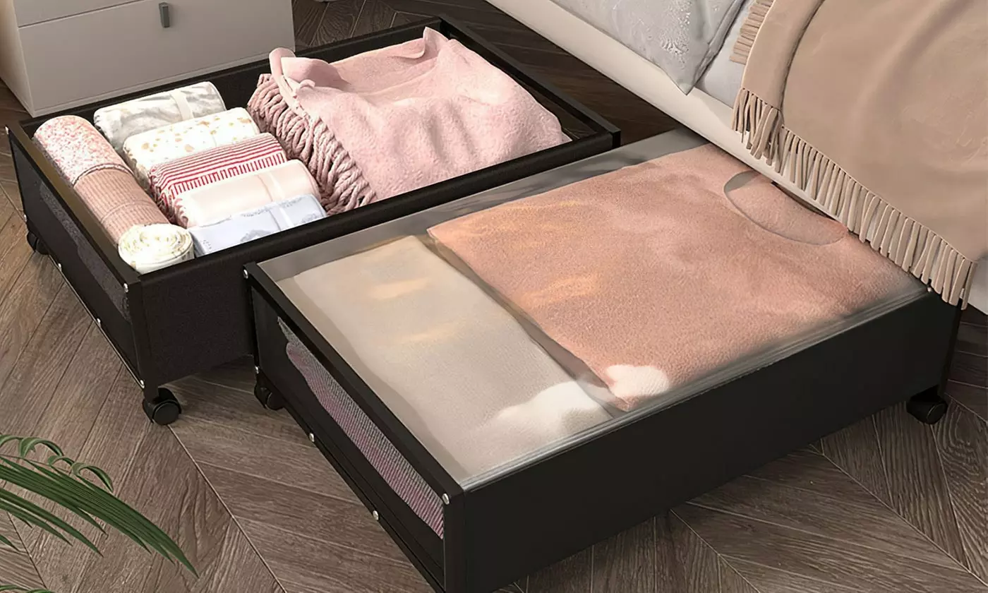 NewHome Under Bed Storage Bins with Rolling Wheels & Clear Lid (2-Pack) - Primary Image