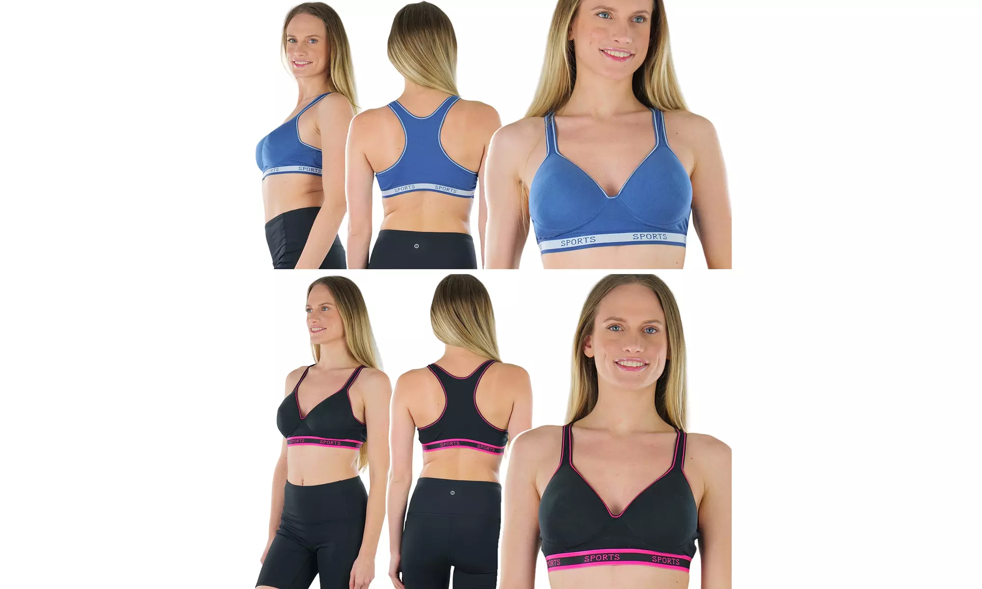 (6-Pack) Women's Random Assorted Print Sports Bras - Assorted