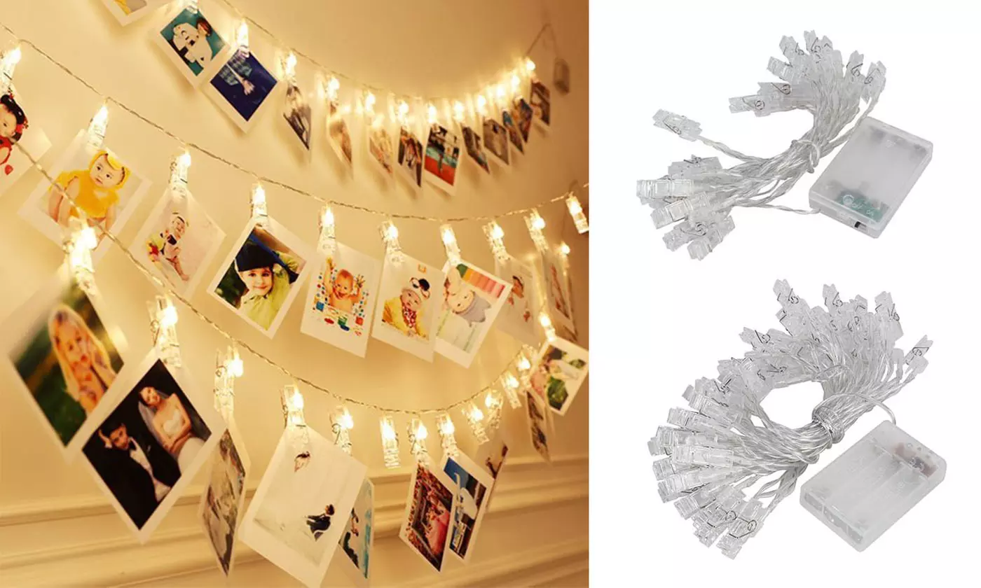 20ft 40 Photo Clips String Lights Battery Operated Fairy for Hanging Pictures - Primary Image