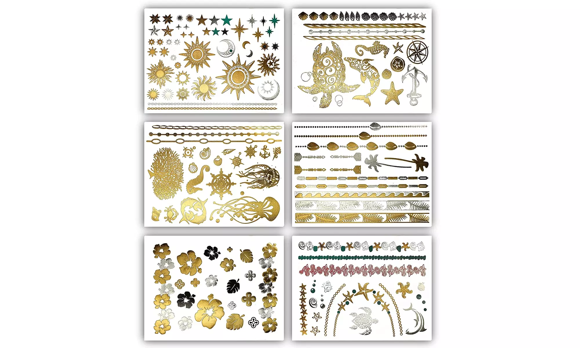 Terra Tattoos Tropical Hawaiian Metallic Tattoos 75 Gold Silver Temporary Tattoo - Primary Image