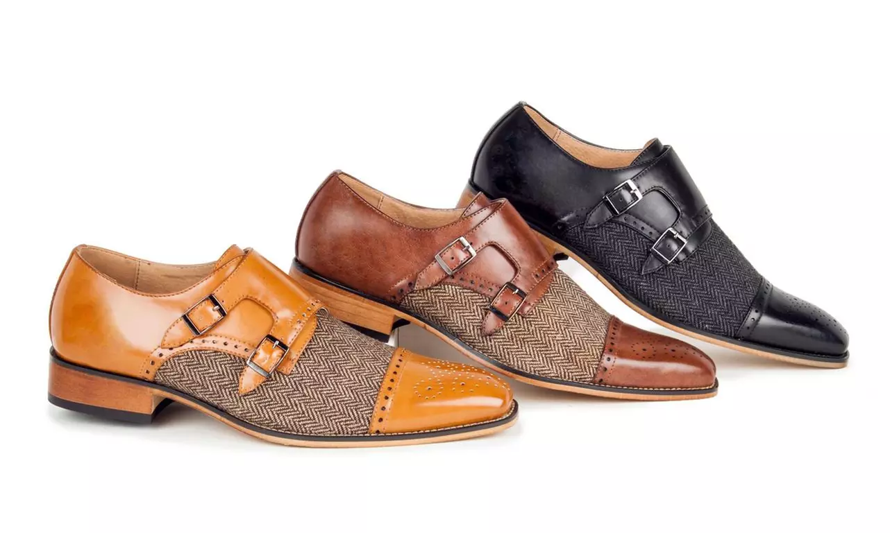 Gino Vitale Men's Double Monk Strap Herringbone Dress Shoes - Primary Image