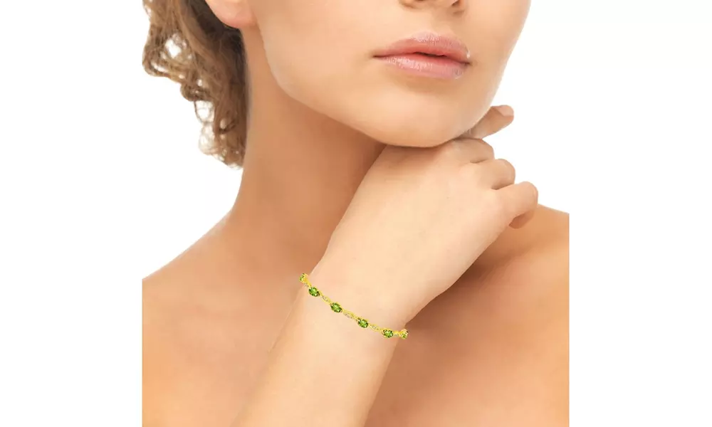 Peridot & White Topaz Oval Swirl Tennis Bracelet in Gold Flash Sterling Silver - Image 3