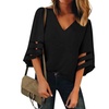 Image 5: Women's Graceful V Neck Mesh Panel Blouse 3/4 Bell Sleeve Loose Tunic
