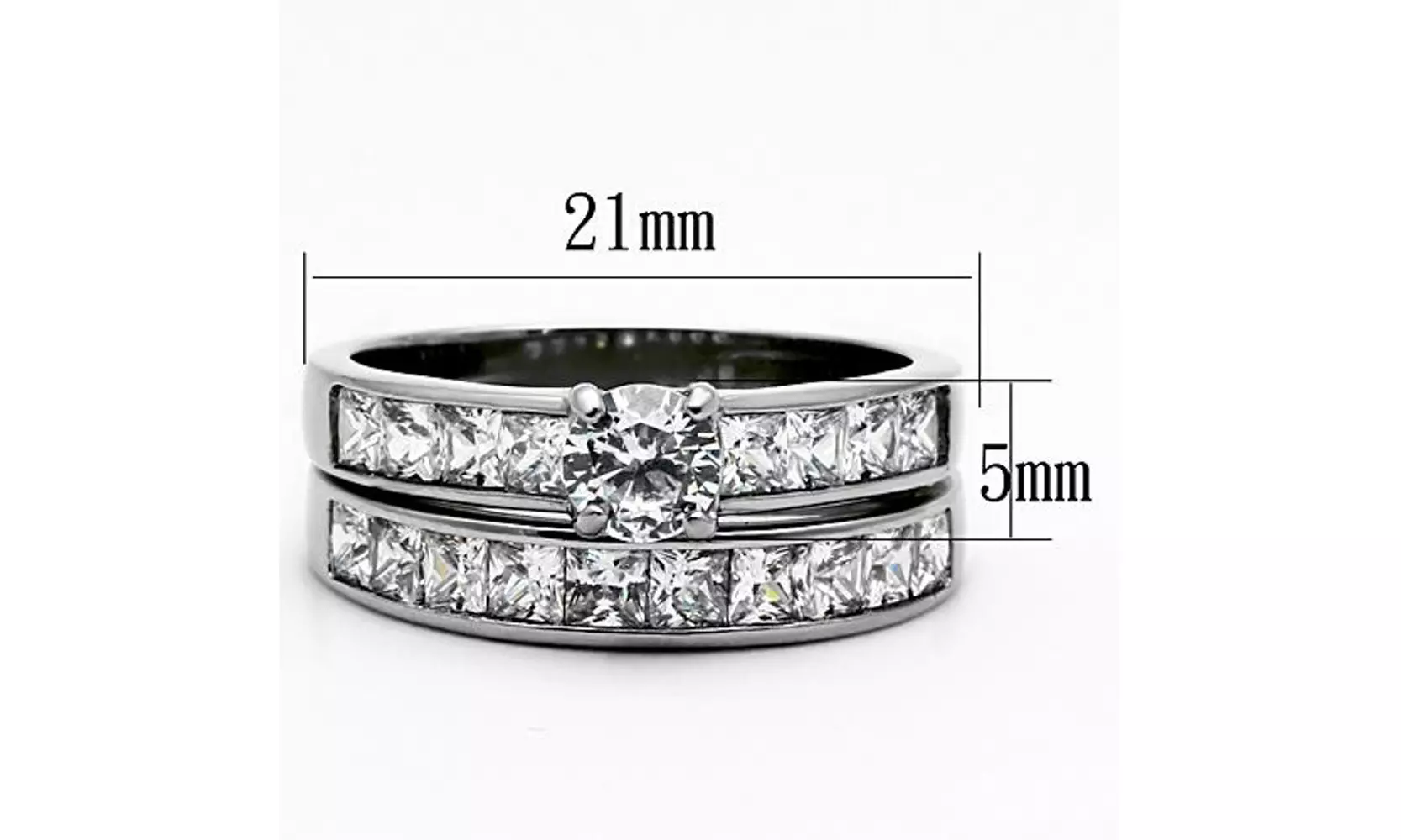 3.25 Ct Cubic Zirconia Stainless Steel 316 Engagement Wedding Ring Set