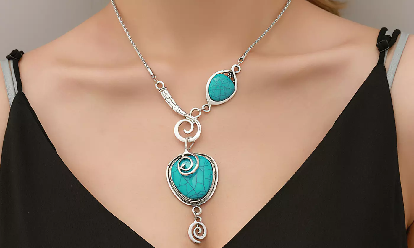 Genuine Turquoise Pendant Necklace for Women Silver Vintage Personalized Jewelry