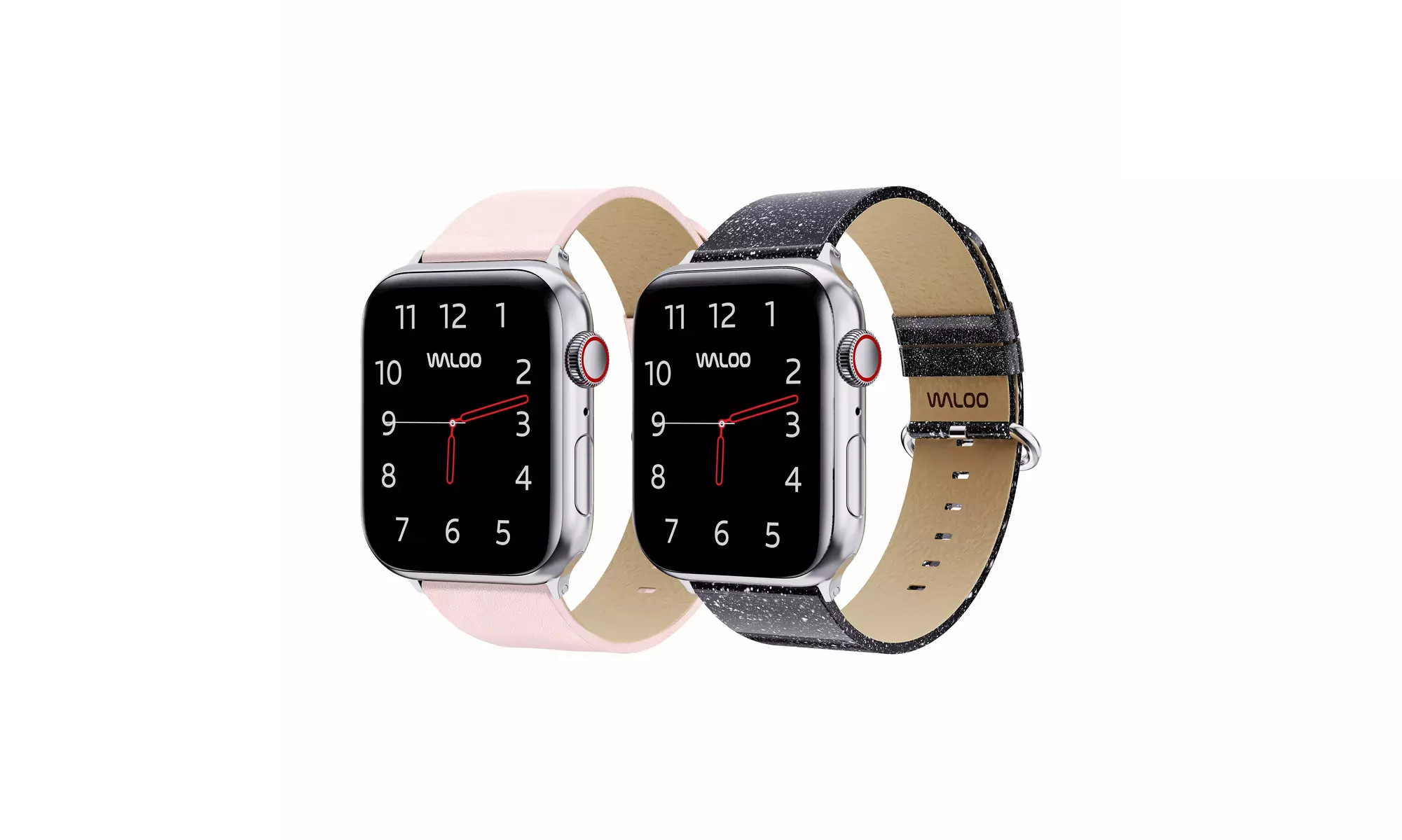 Waloo 2-Pack Leather Grain and Shiny Brilliance Apple Watch Bands