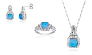 Nina & Grace Lab Created Blue Opal & Cubic Zirconia Earring in Sterling Silver