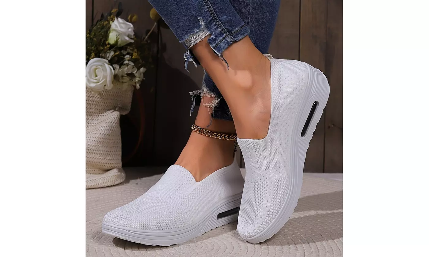  Women's Breathable Mesh Stretch Platform Cushion Sneakers