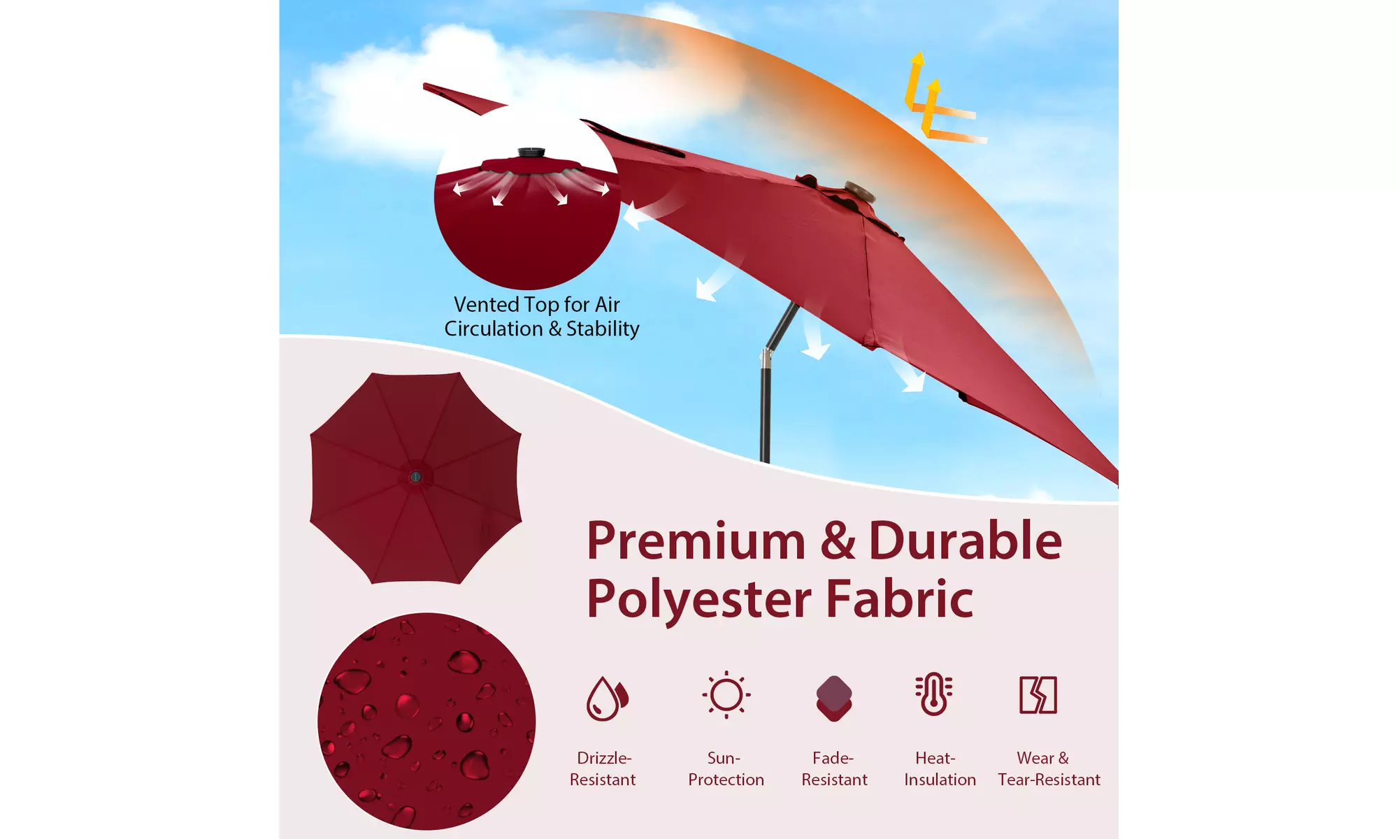 Costway 10 FT LED Solar Lighted Patio Umbrella With Crank Tilt