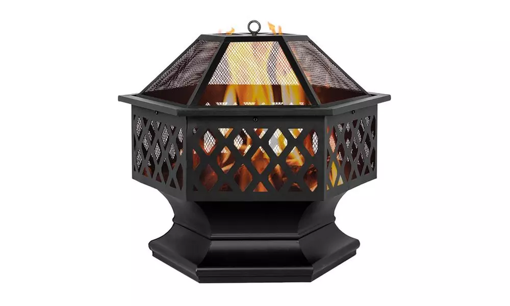 24" Hexagonal Shaped Iron Brazier Wood Burning Fire Pit  for Backyard Poolside - Primary Image