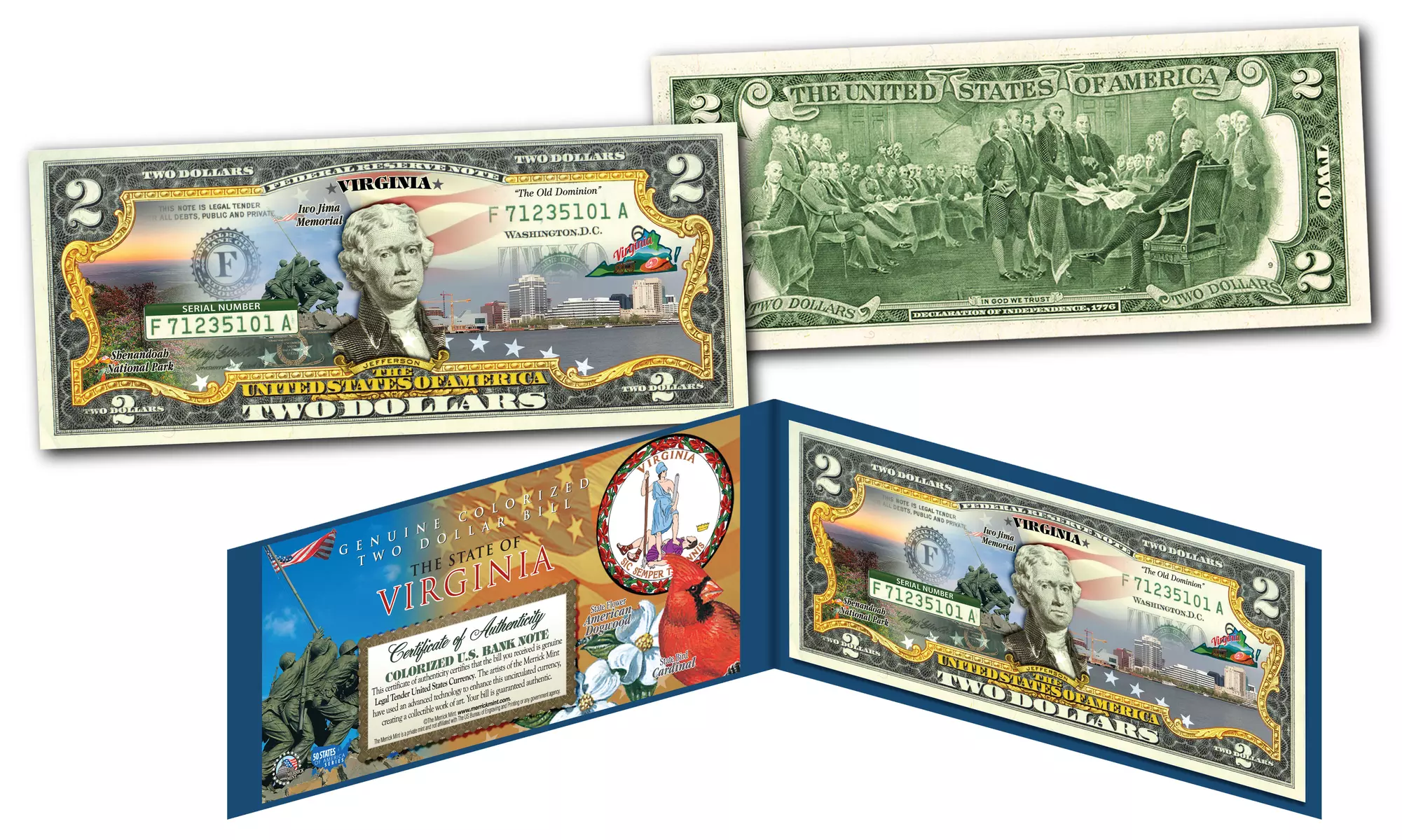 Official Genuine Legal Tender U.S. 2 Dollar Bills Honoring America's 50 States 
