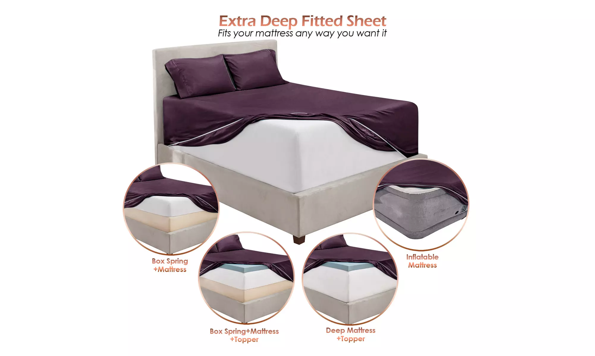 Nestl Extra Deep Pocket Sheets - 18-24 Inch Fitted Bed Sheet Set - 6 Piece