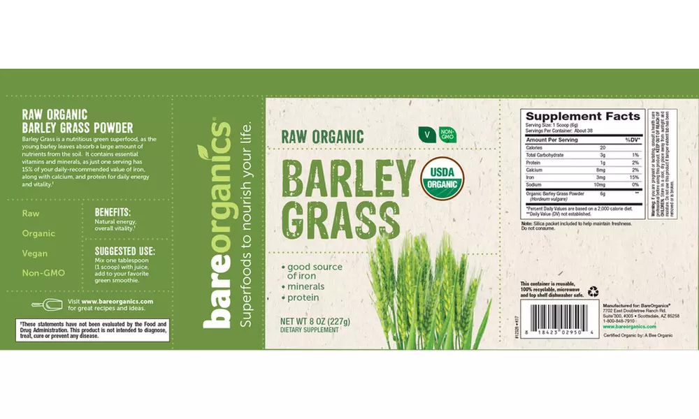 BareOrganics Barley Grass Powder (8 Oz.) - Second Medium