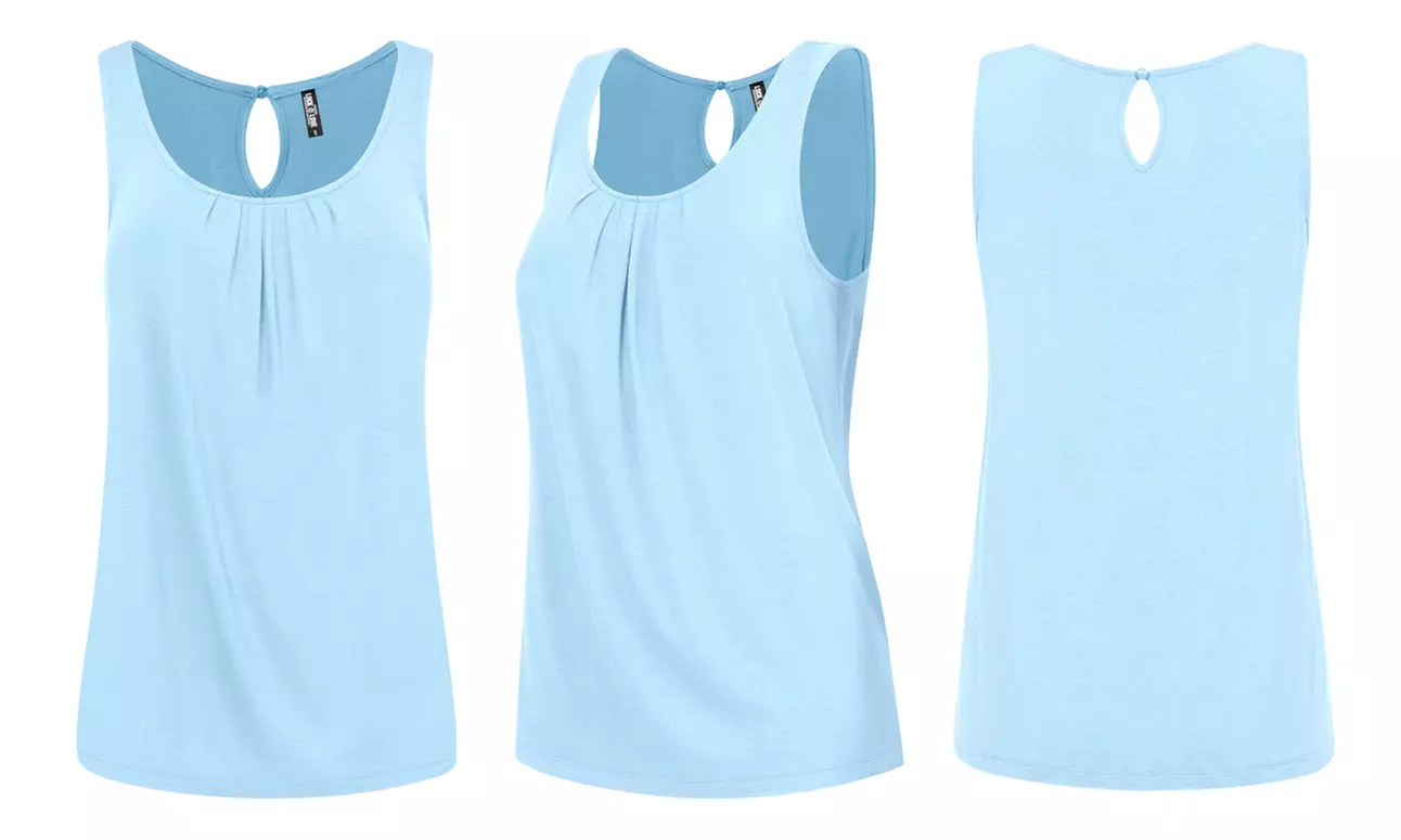 Made By Johnny Women's Pleated Front Scoop Neck Shell Tank Top