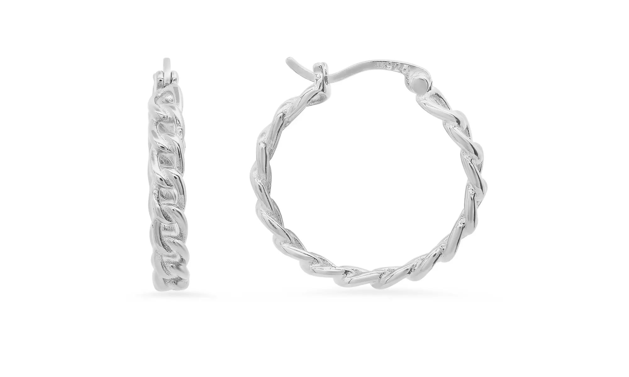 925 Sterling Silver Curb Chain Hoop Earrings - White/Yellow/Rose