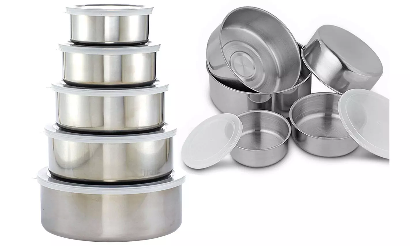 Stainless Steel Bowl Set with Clear Plastic Lids 5 Piece  - Primary Image