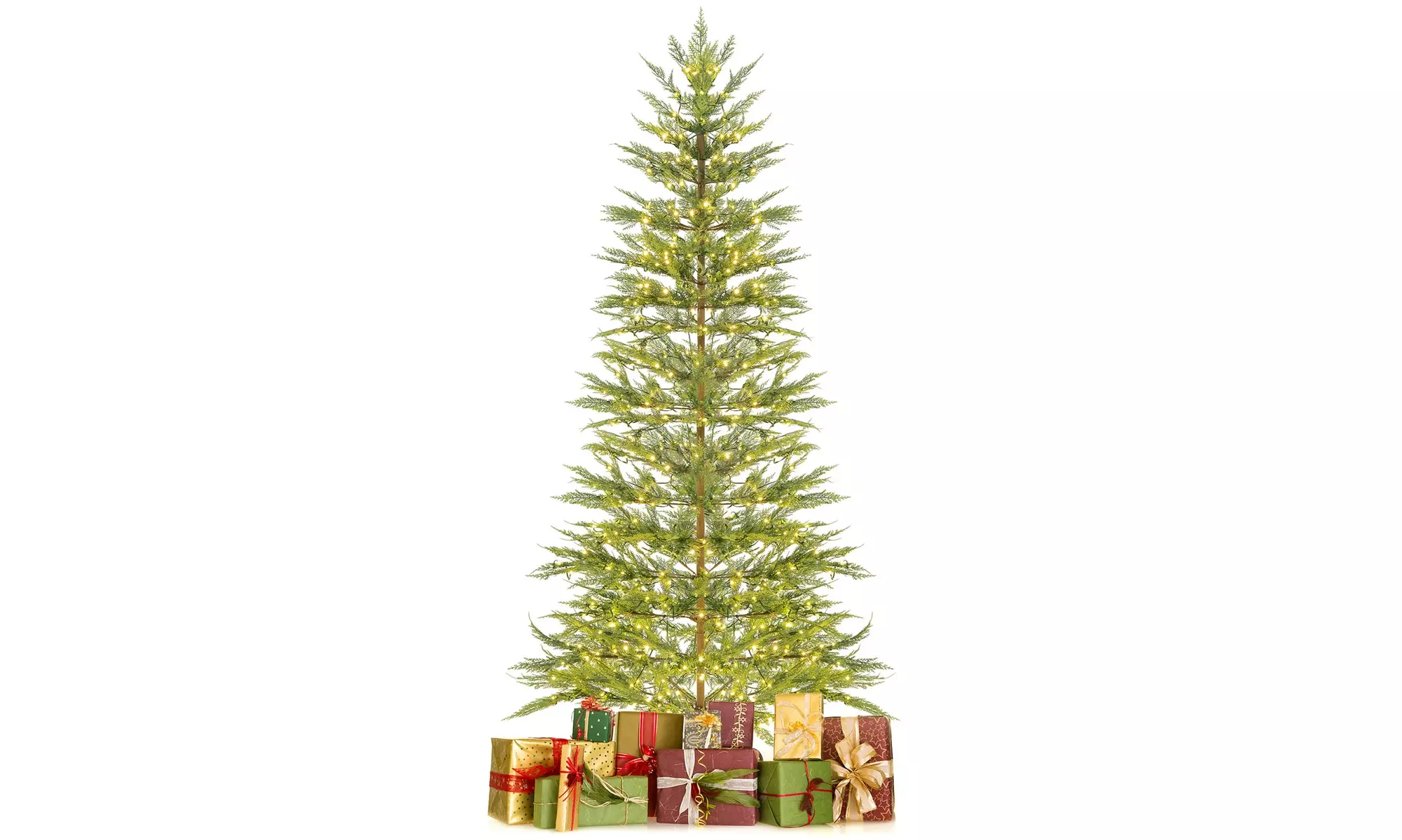 Costway 6.5/7.5 FT Pre-Lit Christmas Tree Hinged w/ Branch Tips Timer Lights