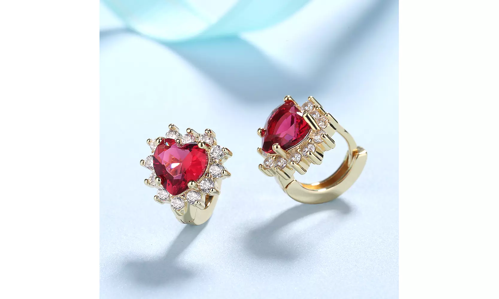 Ruby Heart with Omega Lever-Back Closure in 14K Gold Plated