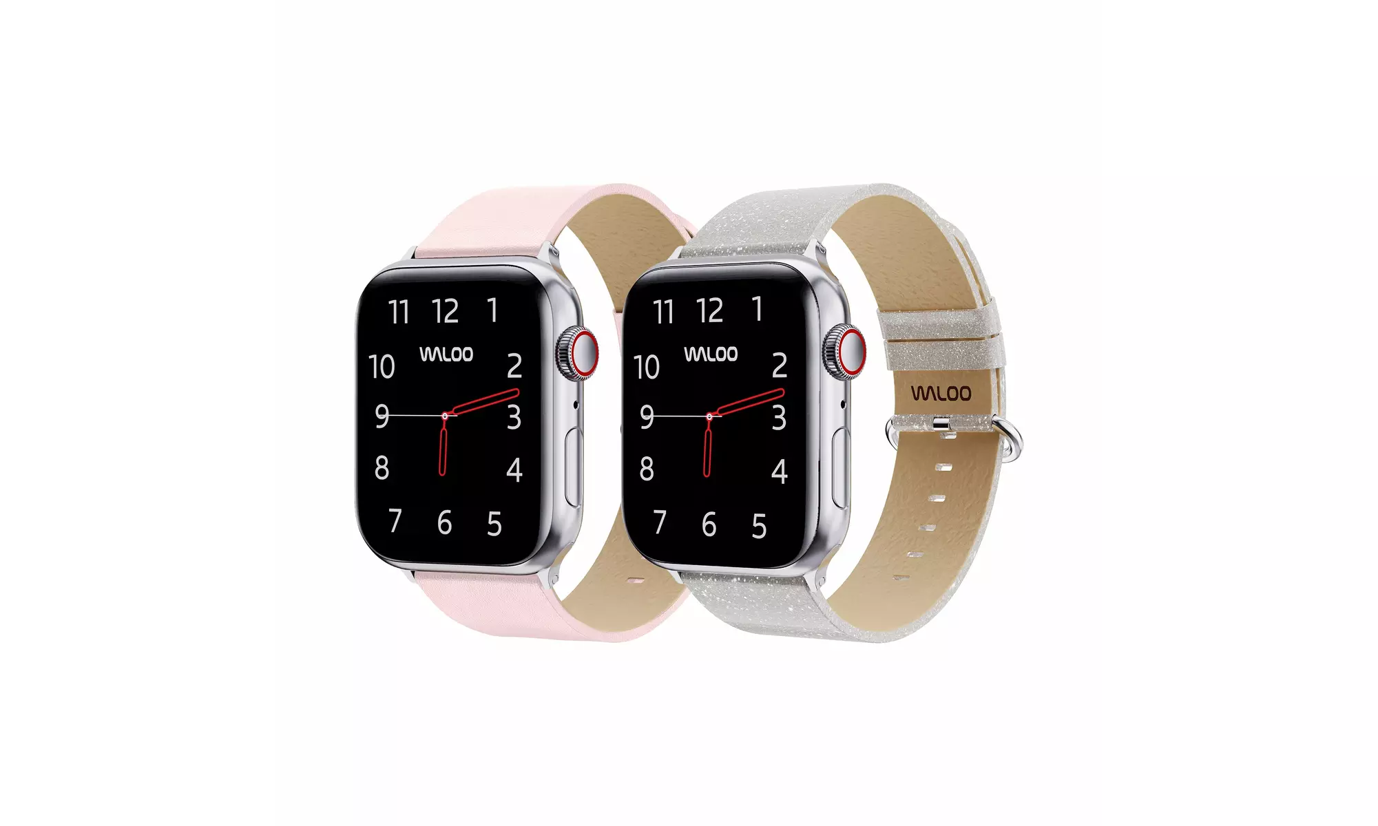 Waloo 2-Pack Leather Grain and Shiny Brilliance Apple Watch Bands