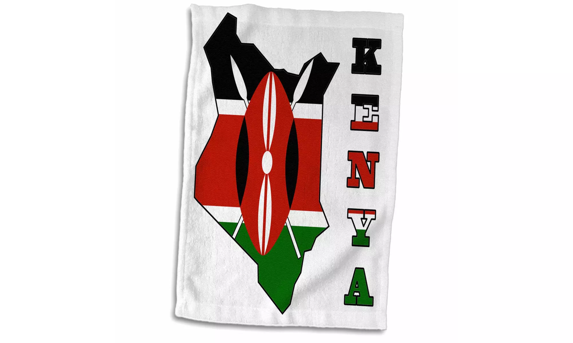 Towel - Kenya flag in outline map of country and name Kenya - 15 by 22-inches - Second Medium