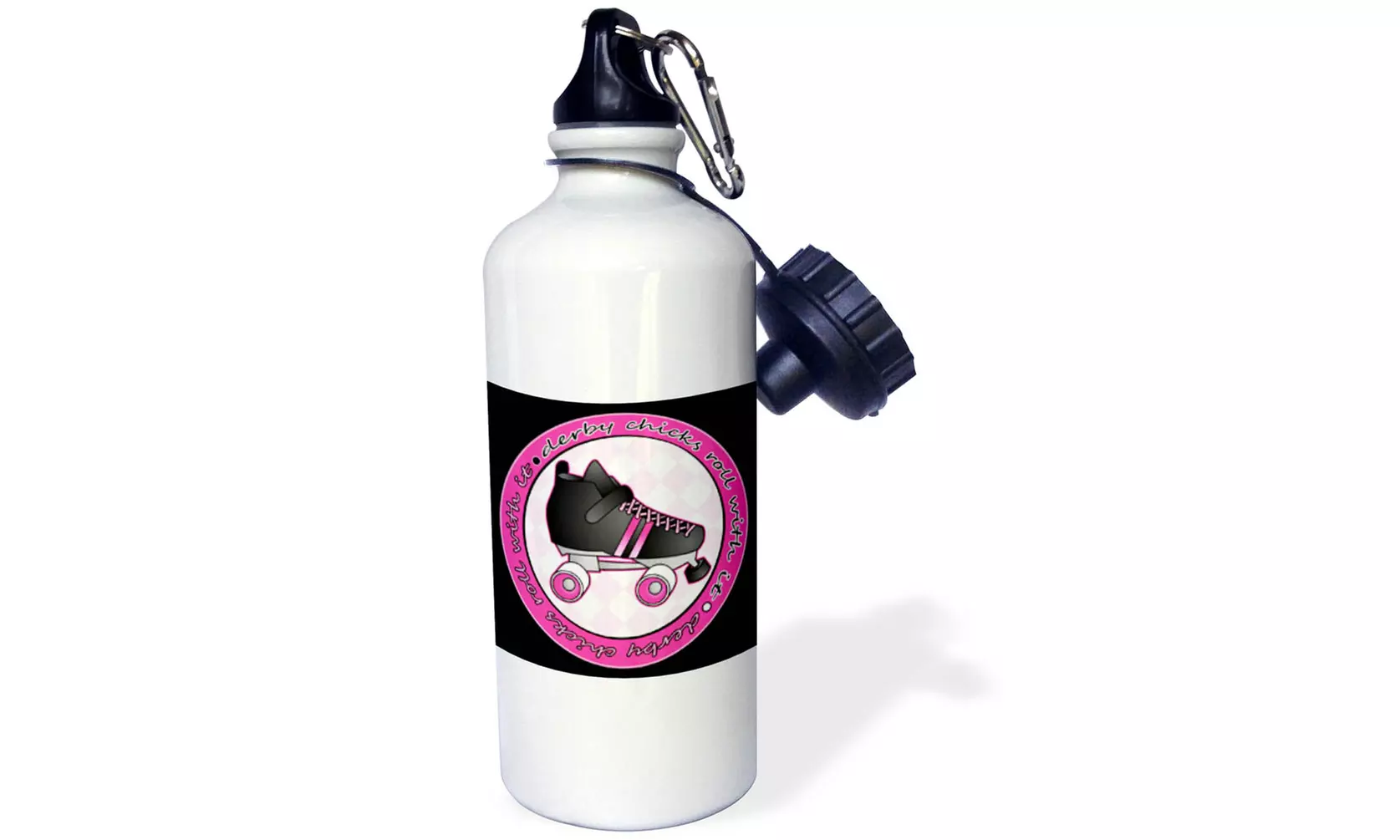 Water Bottle Derby Chicks Roll With It Pink and Black with Black Roller Skate - Primary Image