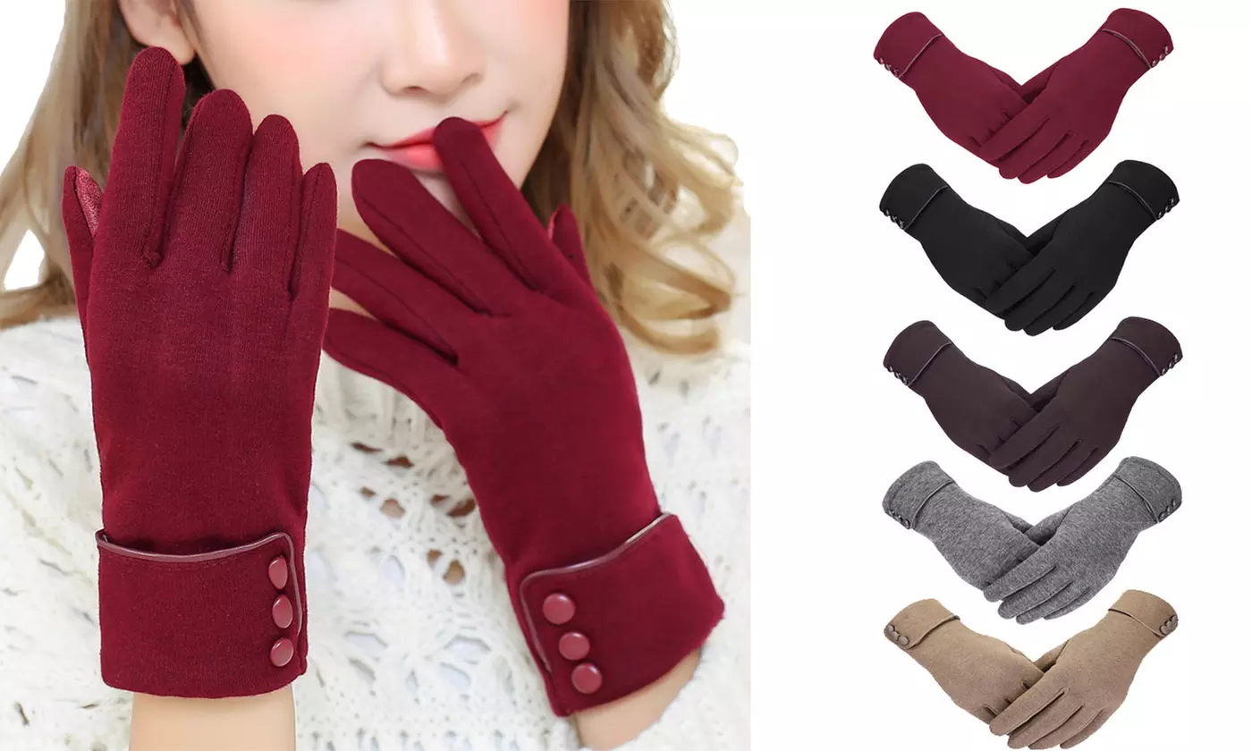 Women's Winter Warm  Touchscreen Gloves Cable Knit Wool Fleece Lined - Primary Image
