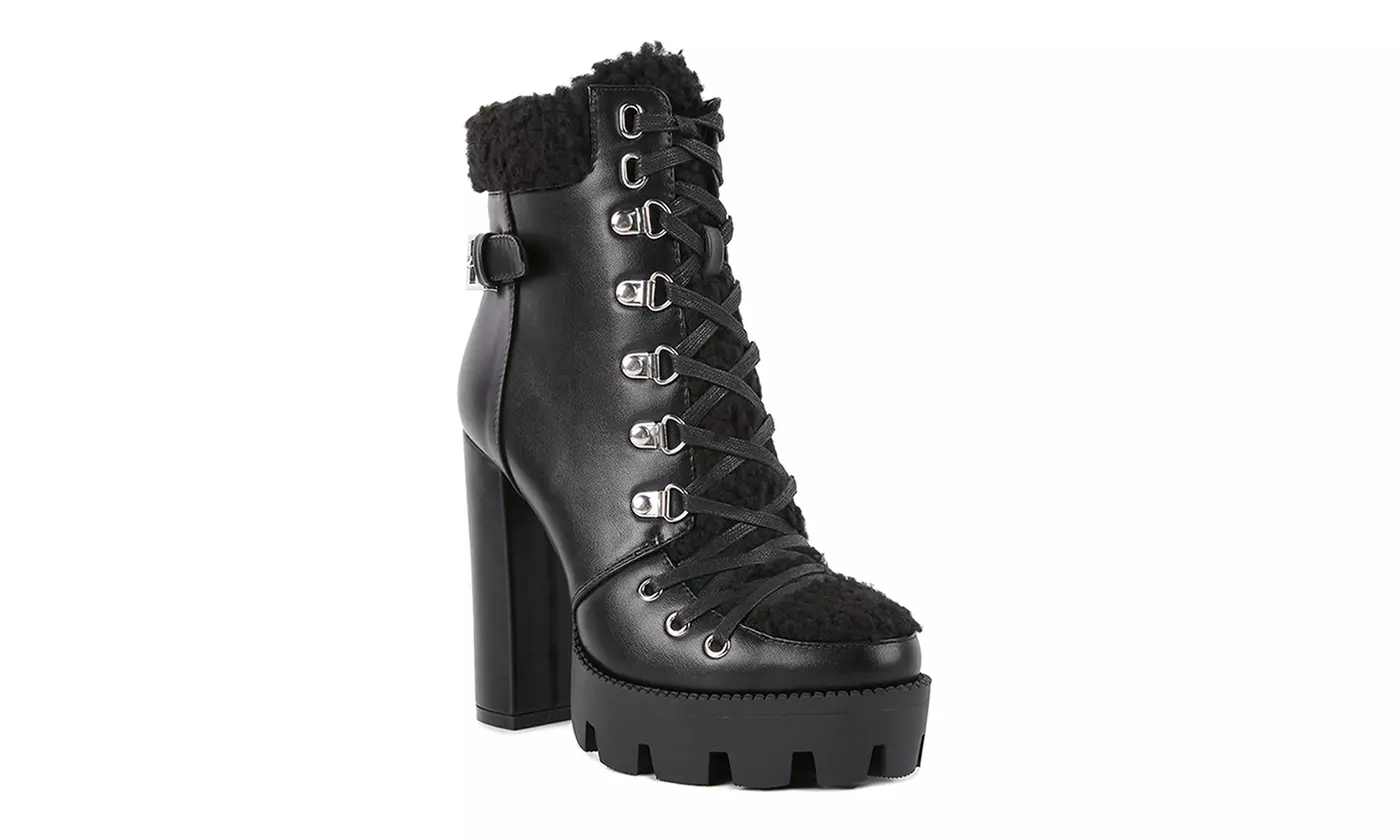London Rag Pines Faux Fur Collared Plaftorm Ankle Boots